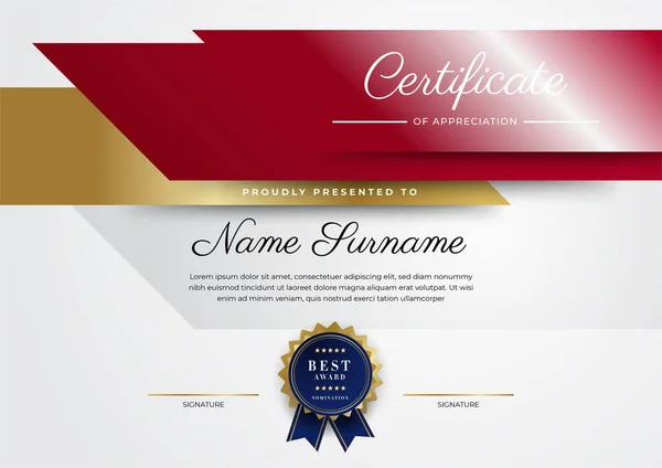 Modèle Moderne Élégant Certificat Diplôme Rouge — Image vectorielle