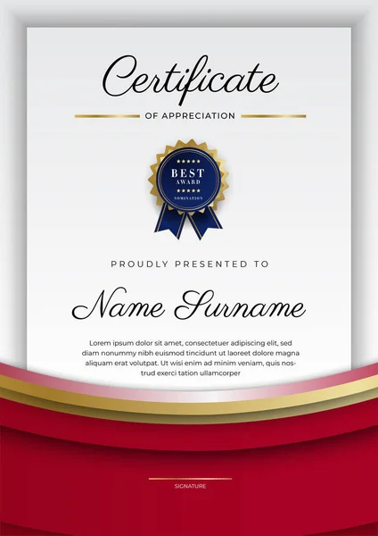 Modern Elegant Red Gold Diploma Certificate Template Design — Stock Vector