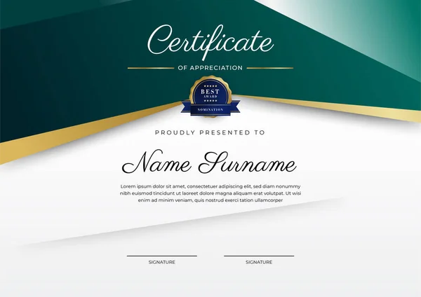 Modern Dark Green Gold Business Certificate Design Template Professional Style — Stock Vector