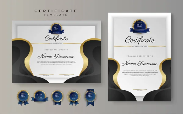 Black Gold Certificate Achievement Border Template Luxury Badge Modern Line — Stock Vector
