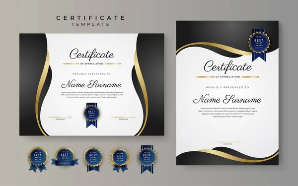 Černozlatý Certifikát Dosažení Hranice Šablony Luxusním Odznakem Moderní Linie Vzor — Stockový vektor