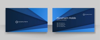 Modern yaratıcı ve temiz mavi kartvizit tasarımı şablonu. Lüks, zarif bir kartvizit tasarımı, modaya uygun basit geometrik dalga çizgileriyle. Vektör illüstrasyonu