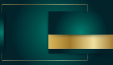 Modern koyu yeşil ve altın soyut geometrik dalga eğrisi çizgileri sunum tasarımı, afiş, broşür ve kartvizit için arka plan