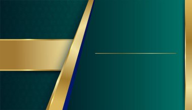 Modern koyu yeşil ve altın soyut geometrik dalga eğrisi çizgileri sunum tasarımı, afiş, broşür ve kartvizit için arka plan