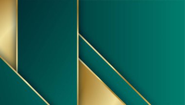 Modern koyu yeşil ve altın soyut geometrik dalga eğrisi çizgileri sunum tasarımı, afiş, broşür ve kartvizit için arka plan