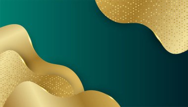 Modern koyu yeşil ve altın soyut geometrik dalga eğrisi çizgileri sunum tasarımı, afiş, broşür ve kartvizit için arka plan