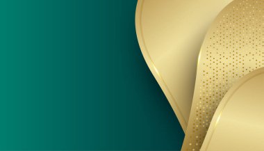 Modern koyu yeşil ve altın soyut geometrik dalga eğrisi çizgileri sunum tasarımı, afiş, broşür ve kartvizit için arka plan