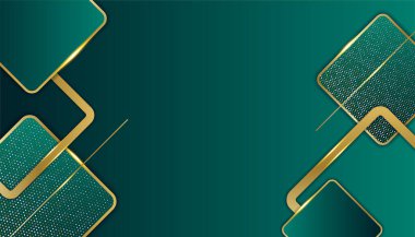Modern koyu yeşil ve altın soyut geometrik dalga eğrisi çizgileri sunum tasarımı, afiş, broşür ve kartvizit için arka plan