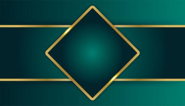 Modern koyu yeşil ve altın soyut geometrik dalga eğrisi çizgileri sunum tasarımı, afiş, broşür ve kartvizit için arka plan