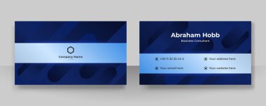 Modern yaratıcı ve temiz mavi kartvizit tasarımı şablonu. Lüks, zarif bir kartvizit tasarımı, modaya uygun basit geometrik dalga çizgileriyle. Vektör illüstrasyonu