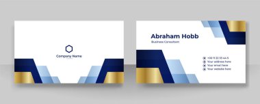 Modern yaratıcı ve temiz mavi altın kartvizit tasarım şablonu. Lüks, zarif bir kartvizit tasarımı, modaya uygun basit geometrik dalga çizgileriyle. Vektör illüstrasyonu