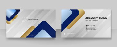 Modern yaratıcı ve temiz mavi altın kartvizit tasarım şablonu. Lüks, zarif bir kartvizit tasarımı, modaya uygun basit geometrik dalga çizgileriyle. Vektör illüstrasyonu