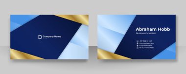 Modern yaratıcı ve temiz mavi altın kartvizit tasarım şablonu. Lüks, zarif bir kartvizit tasarımı, modaya uygun basit geometrik dalga çizgileriyle. Vektör illüstrasyonu