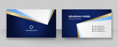 Modern yaratıcı ve temiz mavi altın kartvizit tasarım şablonu. Lüks, zarif bir kartvizit tasarımı, modaya uygun basit geometrik dalga çizgileriyle. Vektör illüstrasyonu