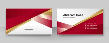 Modern kırmızı altın ve beyaz kartvizit arka planı. Lüks, yaratıcı, cesur, cesur bir kartvizit tasarım şablonu. Vektör illüstrasyonu