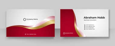 Modern kırmızı altın ve beyaz kartvizit arka planı. Lüks, yaratıcı, cesur, cesur bir kartvizit tasarım şablonu. Vektör illüstrasyonu