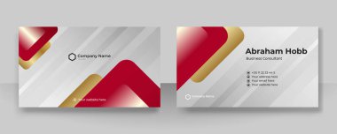Modern kırmızı altın ve beyaz kartvizit arka planı. Lüks, yaratıcı, cesur, cesur bir kartvizit tasarım şablonu. Vektör illüstrasyonu