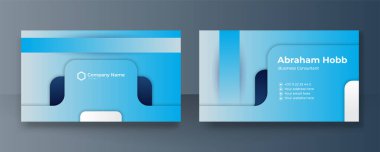 Modern yaratıcı ve temiz mavi kartvizit tasarımı şablonu. Lüks, zarif bir kartvizit tasarımı, modaya uygun basit geometrik dalga çizgileriyle. Vektör illüstrasyonu