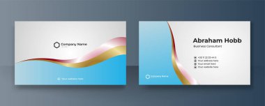 Modern yaratıcı ve temiz mavi kartvizit tasarımı şablonu. Lüks, zarif bir kartvizit tasarımı, modaya uygun basit geometrik dalga çizgileriyle. Vektör illüstrasyonu