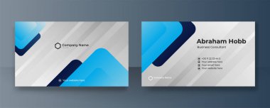 Modern yaratıcı ve temiz mavi kartvizit tasarımı şablonu. Lüks, zarif bir kartvizit tasarımı, modaya uygun basit geometrik dalga çizgileriyle. Vektör illüstrasyonu