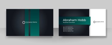 Modern, basit, temiz, koyu yeşil, beyaz ve siyah kartvizit tasarım vektör şablonu ve yaratıcı profesyonel teknoloji kurumsal tarzı.