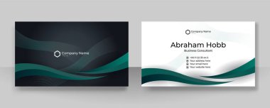Modern, basit, temiz, koyu yeşil, beyaz ve siyah kartvizit tasarım vektör şablonu ve yaratıcı profesyonel teknoloji kurumsal tarzı.