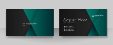 Modern, basit, temiz, koyu yeşil, beyaz ve siyah kartvizit tasarım vektör şablonu ve yaratıcı profesyonel teknoloji kurumsal tarzı.