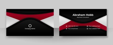 Modern zarif, basit, temiz, kırmızı ve siyah kartvizit tasarım vektörü şablonu ve yaratıcı profesyonel teknoloji kurumsal tarzı.