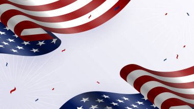 Amerikan kırmızı ve mavi tasarım arka planına sahip Bağımsızlık Günü seti