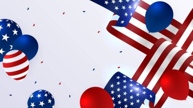 Amerikan kırmızı ve mavi tasarım arka planına sahip Bağımsızlık Günü seti