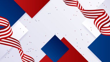 Amerikan kırmızı ve mavi tasarım arka planına sahip Bağımsızlık Günü seti
