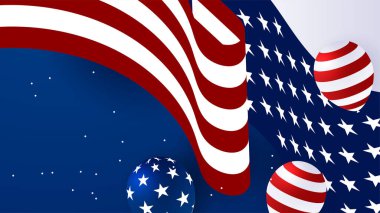 Amerikan kırmızı ve mavi tasarım arka planına sahip Bağımsızlık Günü seti