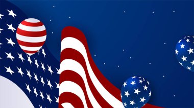 Amerikan kırmızı ve mavi tasarım arka planına sahip Bağımsızlık Günü seti