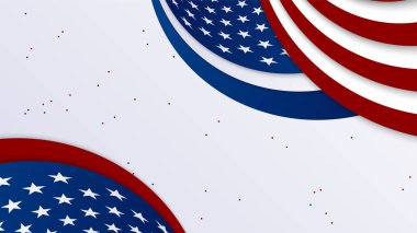 Amerikan kırmızı ve mavi tasarım arka planına sahip Bağımsızlık Günü seti