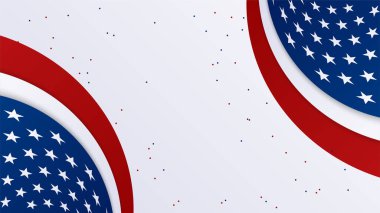 Amerikan kırmızı ve mavi tasarım arka planına sahip Bağımsızlık Günü seti