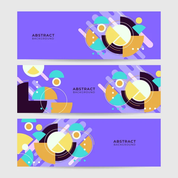 Set Forma Astratto Viola Colorato Memphis Ampio Banner Design Sfondo — Vettoriale Stock