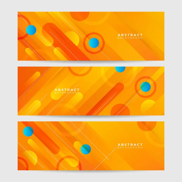 メンフィス抽象オレンジカラフルなワイドバナーデザインの背景のセット — ストックベクタ