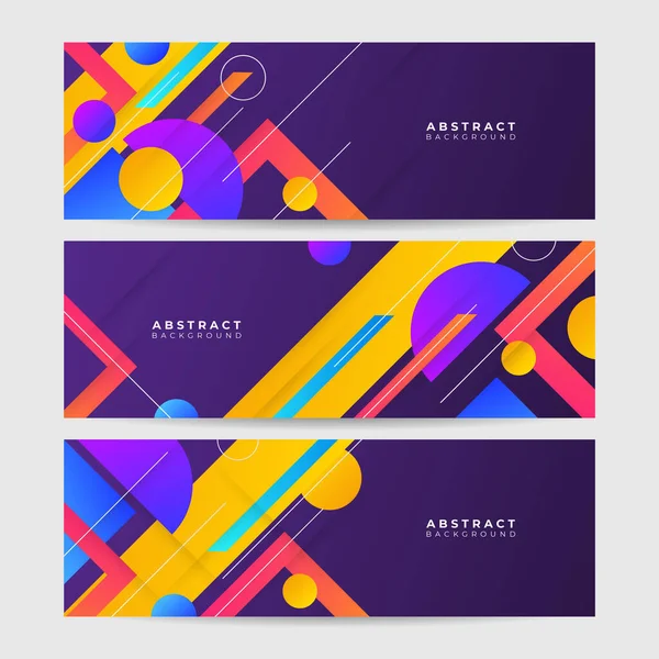 Conjunto Memphis Abstrato Roxo Colorido Largo Banner Design Fundo — Vetor de Stock