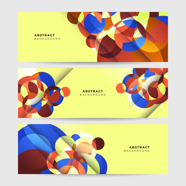 Set Von Kreis Abstrakt Gelb Bunt Memphis Breiten Banner Design — Stockvektor