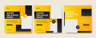 Fast food restoranı işi sosyal medya paylaşımı ya da soyut arka plan, logo ve ikona sahip web afişi tasarımı. Sağlıklı yemek teslimatı çevrimiçi satış tanıtım broşürü veya poster.
