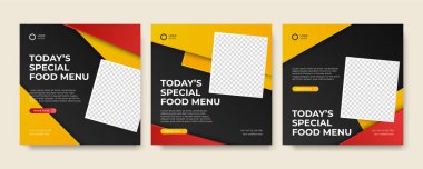 Fast food restoranı işi sosyal medya paylaşımı ya da soyut arka plan, logo ve ikona sahip web afişi tasarımı. Sağlıklı yemek teslimatı çevrimiçi satış tanıtım broşürü veya poster.