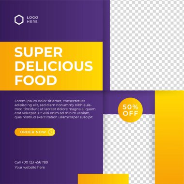 Modern evrensel sosyal medya şablonu. Reklamlar için internet afişi, ilan veya poster satışa sunuluyor. Seyahat, iş, yemek menüsü, moda, yaratıcı dijital ajans tasarımı.