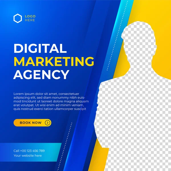 Digital Marketing Agency Social Media Post Template Design Modern Blue — Stock Vector