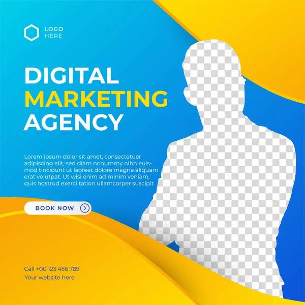 Digital Marketing Agency Social Media Post Template Design Modern Blue — Stock Vector