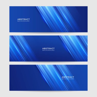 Modern soyut koyu mavi pankart seti. Desenli vektör illüstrasyon şablonu. Teknoloji, iş, şirket, kurum, parti, festival, seminer ve konuşmalar için tasarım.