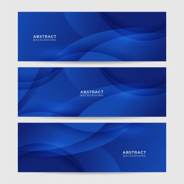 Modern soyut koyu mavi pankart seti. Desenli vektör illüstrasyon şablonu. Teknoloji, iş, şirket, kurum, parti, festival, seminer ve konuşmalar için tasarım.