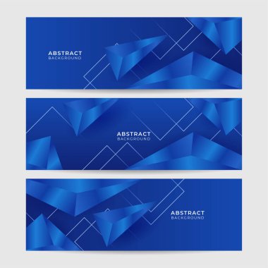 Modern soyut koyu mavi pankart seti. Desenli vektör illüstrasyon şablonu. Teknoloji, iş, şirket, kurum, parti, festival, seminer ve konuşmalar için tasarım.