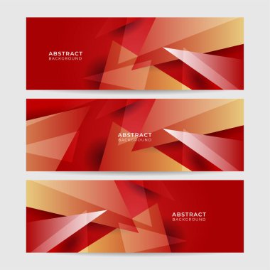 Modern soyut koyu kırmızı pankart arka planı. Modern üçgen kırmızı ve turuncu renkli soyut geniş pankart tasarımı seti
