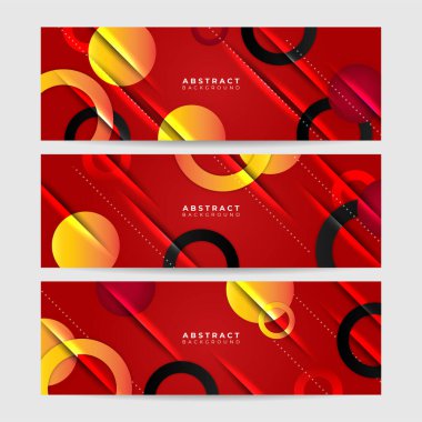 Modern soyut koyu kırmızı turuncu pankart arka planı. Gradient daire ışık kümesi kırmızı ve sarı soyut geniş pankart tasarımı arkaplan