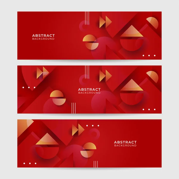 Modern Abstract Dark Red Banner Background Set Shape Red Orange — Stock Vector